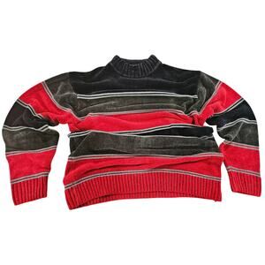 Vintage Y2K 212 NYC Sweater Mens XXL Striped Red Black Velour Knit Chenille